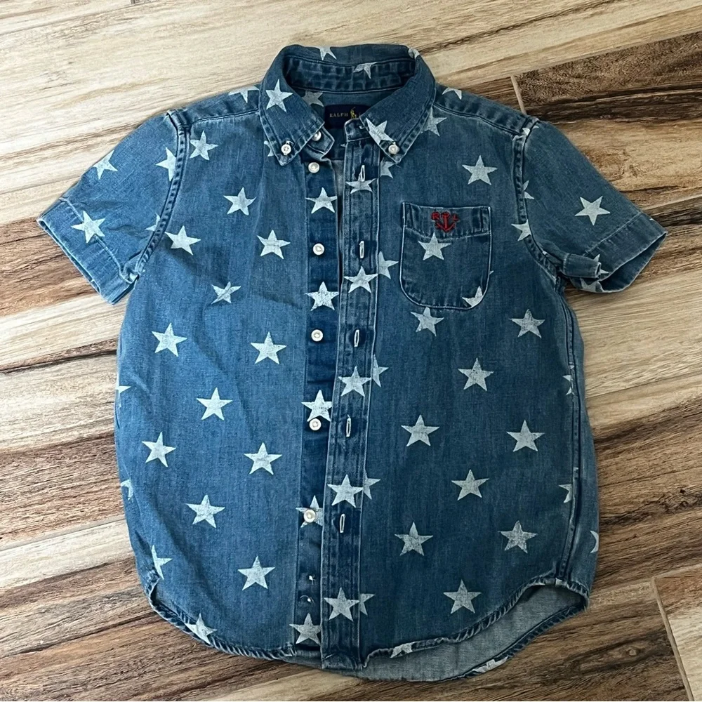 Ralph Lauren Blue Denim Star Print Button-Down Shirt